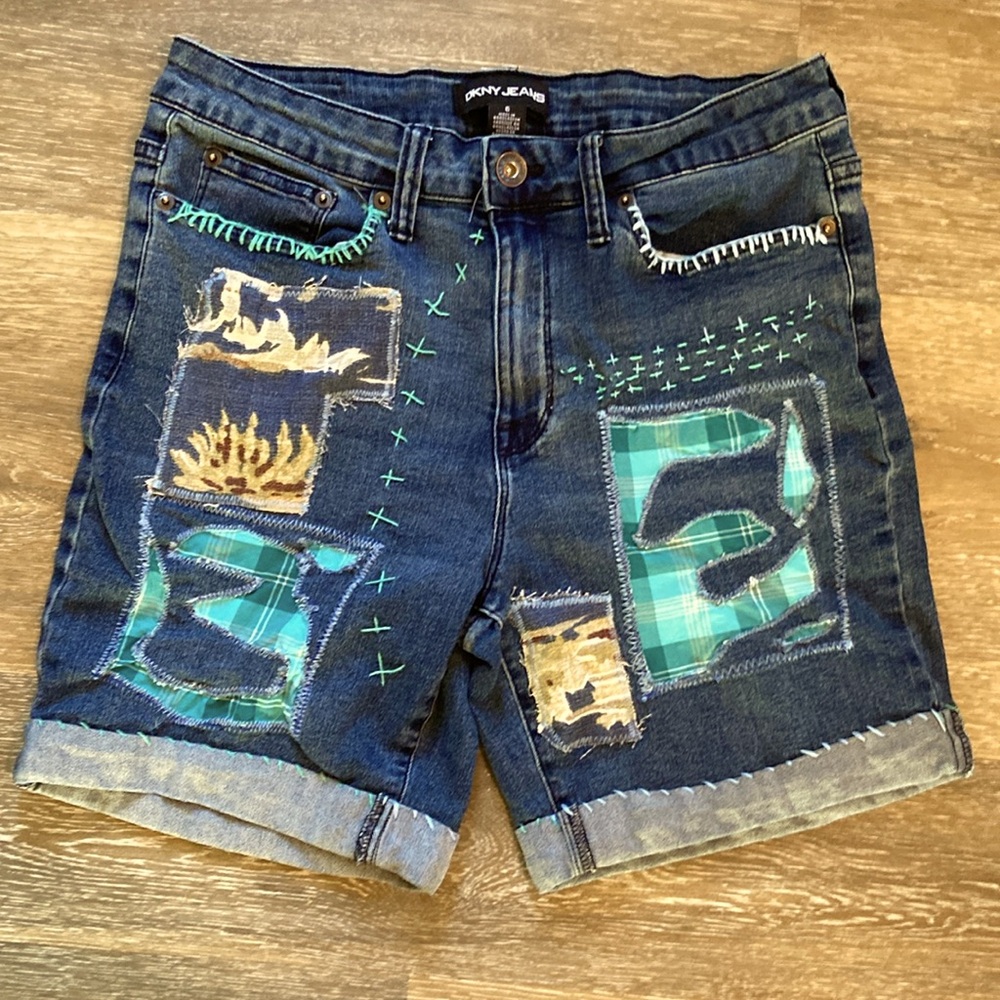 DKNY Upcycled Patched Jean Shorts 6